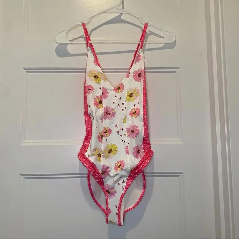 LoveShackFancy Shailee Floral One-Piece Swimsuit Bright Peony Pink XS NWT